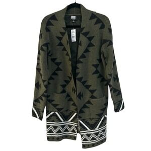 Frye NWT Boho Indie Green Aztec Geometric Print Open Front‎ Cardigan Sweater S